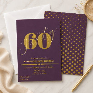 Invitación de cumpleaños 60 elegante ciruela y oro