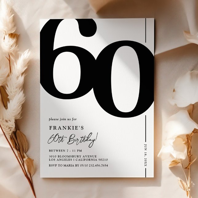 Invitación de cumpleaños 60 elegante en blanco y n (Subido por el creador)
