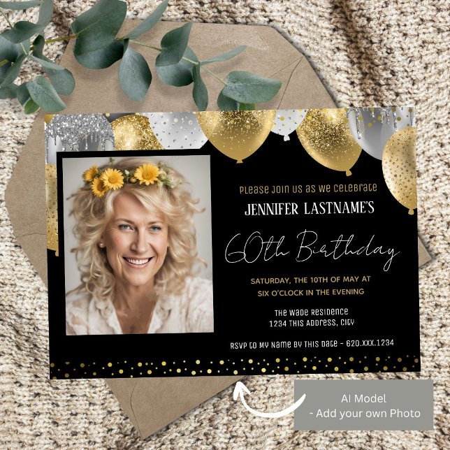 Invitación de cumpleaños 60 en oro y negro (Subido por el creador)