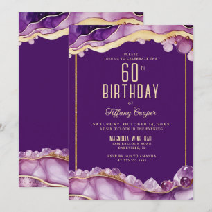 Invitación de cumpleaños 60 Gemstone de oro morado