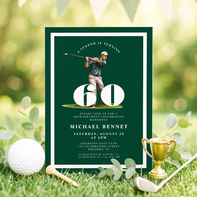 Invitación de cumpleaños 60 Green Golf (Green Golf 60th Birthday Invitation)