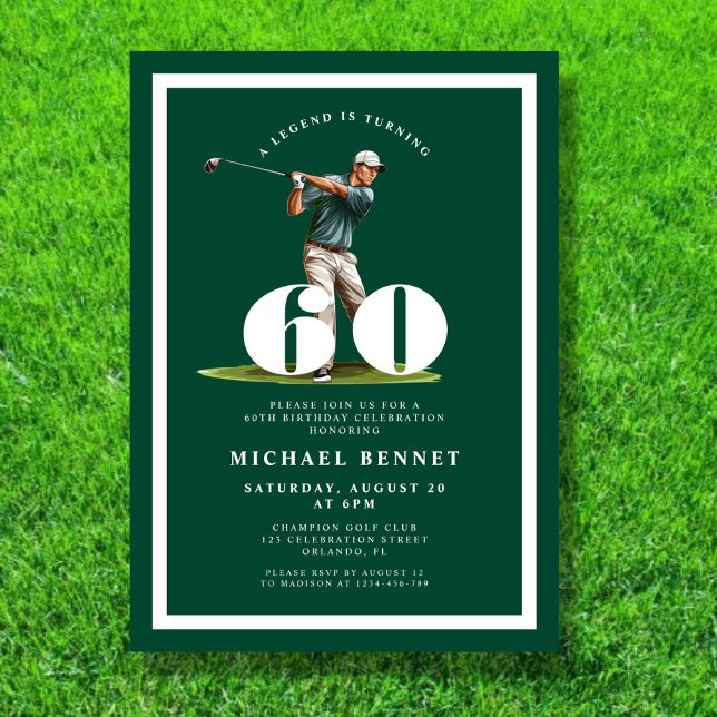 Invitación de cumpleaños 60 Green Golf (Green Golf 60th Birthday Invitation)