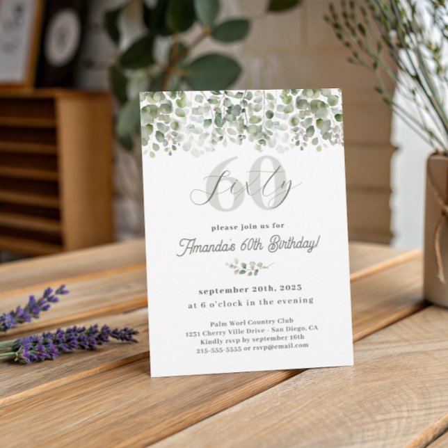 Invitación de cumpleaños 60 Green Sage Green (Subido por el creador)