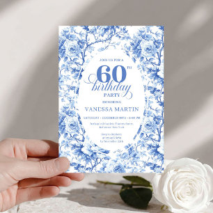 Invitación de cumpleaños 60 Luxury Navy Blue Roses