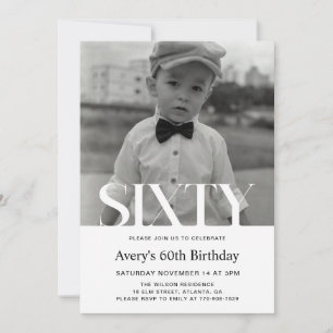 Invitación de cumpleaños 60 minimalista para hombr