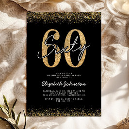 Invitación de cumpleaños 60 moderno negro dorado