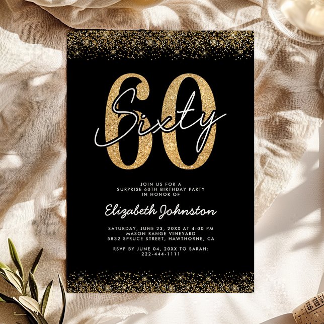 Invitación de cumpleaños 60 moderno negro dorado (Subido por el creador)