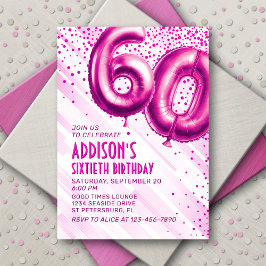 Invitación de cumpleaños 60 mujeres rosadas
