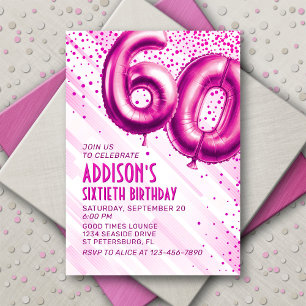 Invitación de cumpleaños 60 mujeres rosadas
