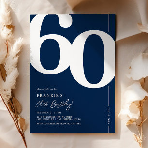 Invitación de cumpleaños 60 para adulto en azul ma
