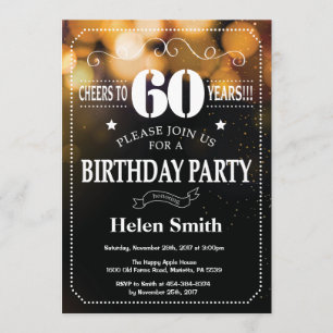 Invitación de cumpleaños 60 Purpurina de oro