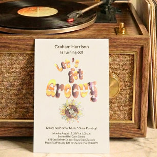 Invitación de cumpleaños 60 Retro Groovy