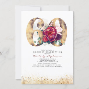 Invitación de cumpleaños 60 - Rojo y Oro de Borgoñ