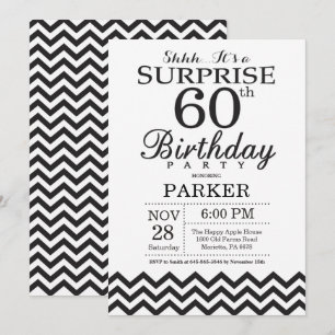 Invitación de cumpleaños 60 sorpresa Chevron negro