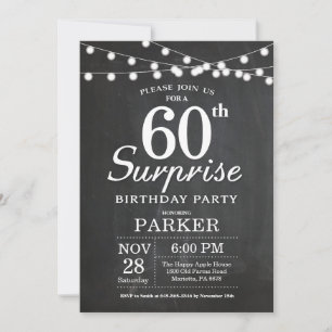 Invitación de cumpleaños 60 sorpresa en pizarra