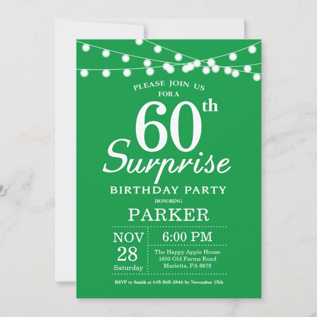 Invitación de cumpleaños 60 sorpresa verde (Anverso)