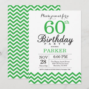 Invitación de cumpleaños 60 verde Chevron