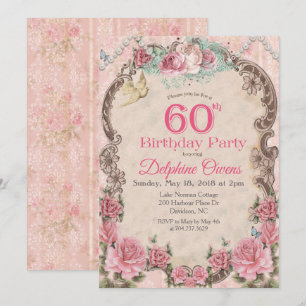 Invitación de cumpleaños 60 vintage floral