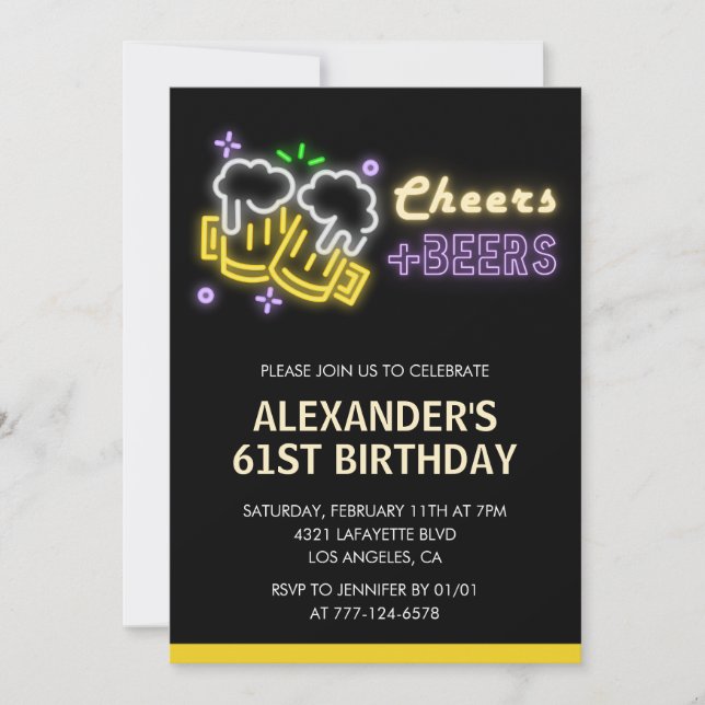 Invitación de cumpleaños 61 a Cheers Cerveza Negra (Anverso)