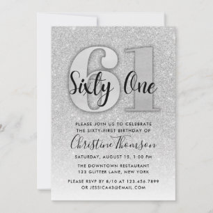 Invitación de cumpleaños 61 de Silver Purpurina