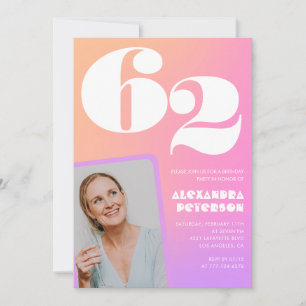 Invitación de cumpleaños 62ª foto retro gradiente 