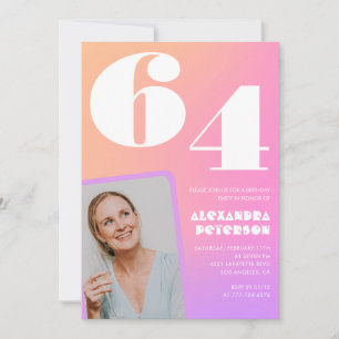 Invitación de cumpleaños 64ª foto retro gradiente 