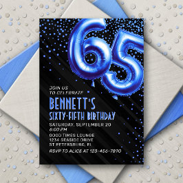 Invitación de cumpleaños 65 a Mens Blue