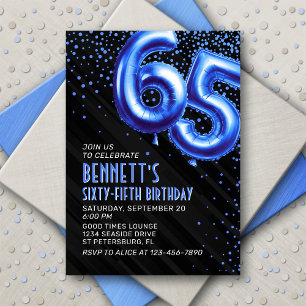 Invitación de cumpleaños 65 a Mens Blue