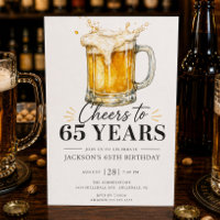 Invitación de cumpleaños 65 años con un brindis