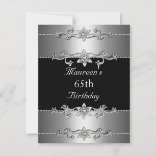 Invitación de cumpleaños 65 elegante negro plata