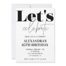 Invitación de cumpleaños 65 moderno en negro y bla