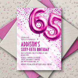 Invitación de cumpleaños 65 mujeres rosadas