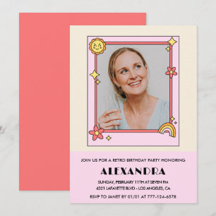 invitación de cumpleaños 65 Retro Groovy Floral Ro