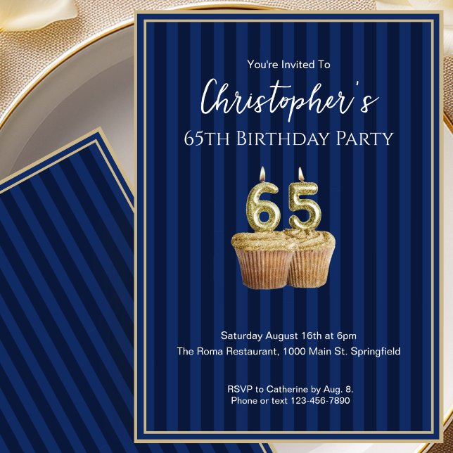 Invitación de cumpleaños 65 única azul oro para él (Subido por el creador)