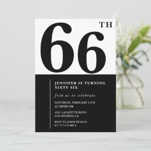 Invitación de cumpleaños 66 elegante mujer Negro