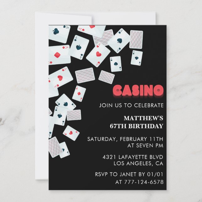 invitación de cumpleaños 67º carta de juego de cas (Anverso)