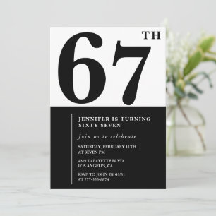 Invitación de cumpleaños 67 elegante mujer Negro