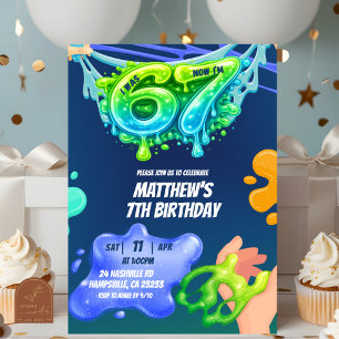 Invitación de cumpleaños 67 Niño Slime Neon Azul V