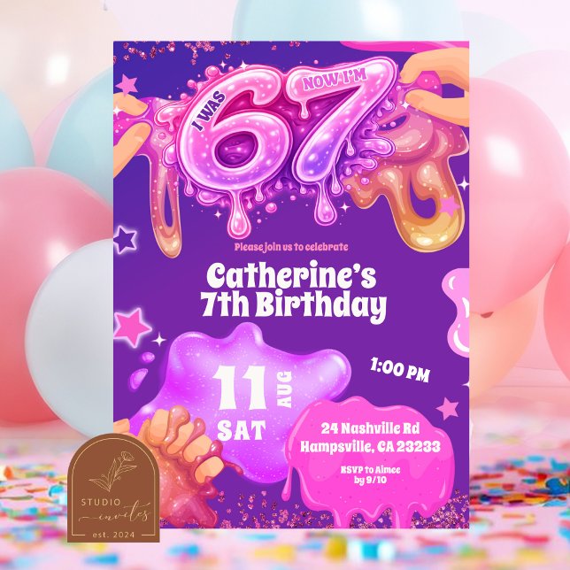 Invitación de cumpleaños 67 Slime Rosa Purpura Neo (Subido por el creador)