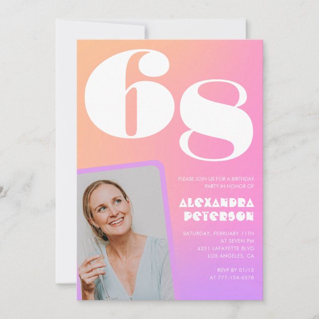 Invitación de cumpleaños 68ª foto retro gradiente  (Anverso)