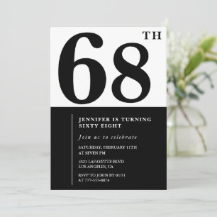 Invitación de cumpleaños 68 elegante mujer Negro