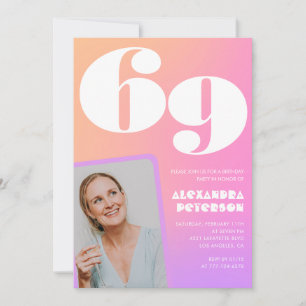 Invitación de cumpleaños 69ª foto retro gradiente 