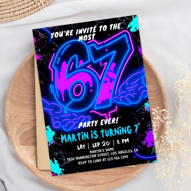 Invitación de cumpleaños 6 7 Neon Six Seven  (Subido por el creador)