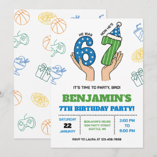 Invitación de cumpleaños 6-7 para niños, meme Six 
