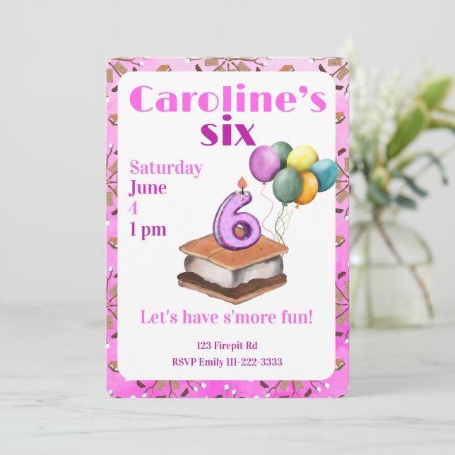 Invitación de cumpleaños 6 con más diversión de s' (Anverso de pie)