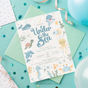 Invitación de cumpleaños 6 con temática oceánica. 