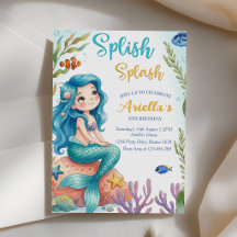 Invitación de cumpleaños 6 de sirena Splash Splash