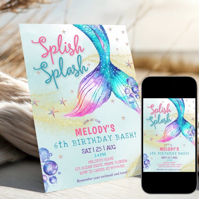Invitación de cumpleaños 6 Mermaid Tail Glitter (Subido por el creador)
