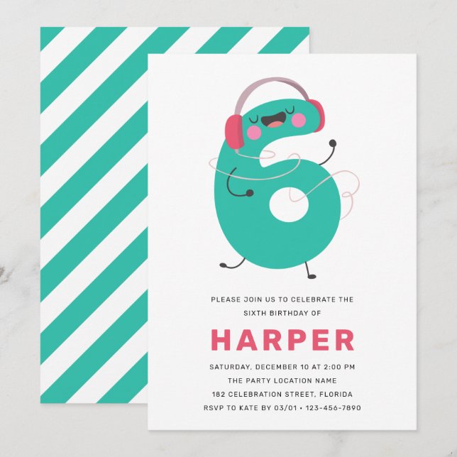 Invitación de cumpleaños 6 niños divertidos modern (Anverso / Reverso)
