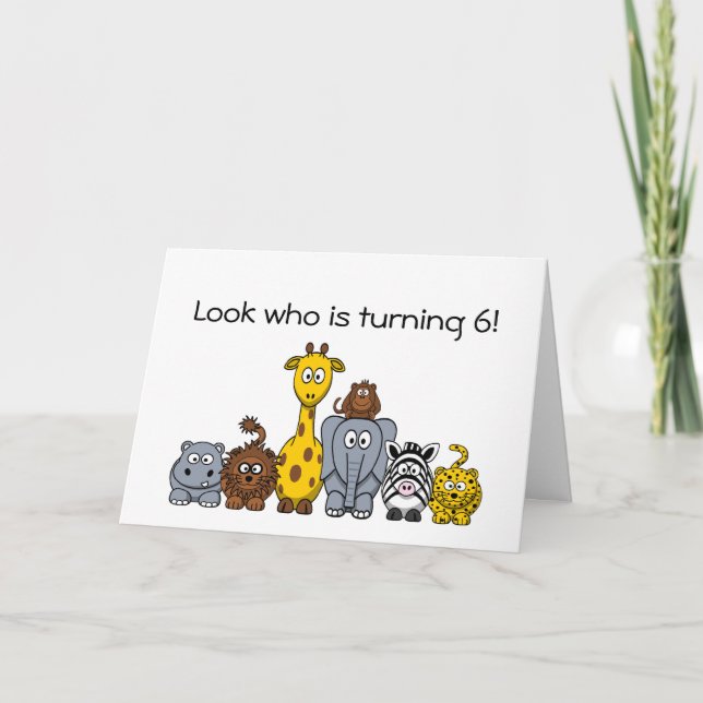 Invitación de cumpleaños 6 Personalizado Animales  (Anverso)